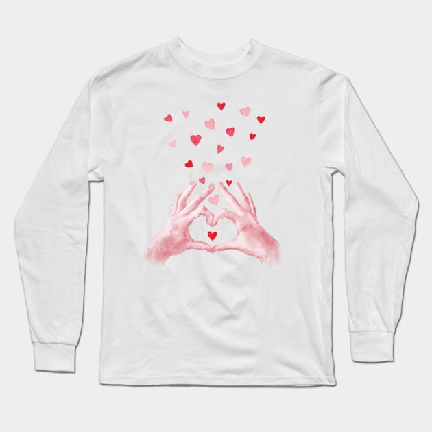 Hands heart sign print. Valentine's day art Long Sleeve T-Shirt by InnaPatiutko